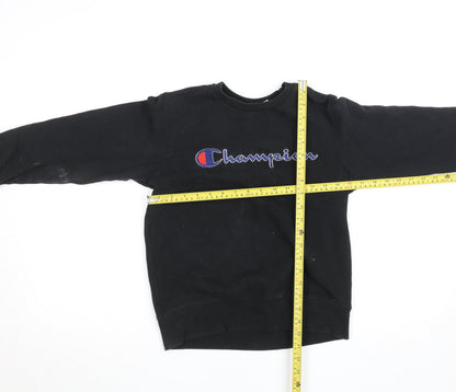 Champion Boys Black Fleece Pullover Sweatshirt M Logo Crew Neck