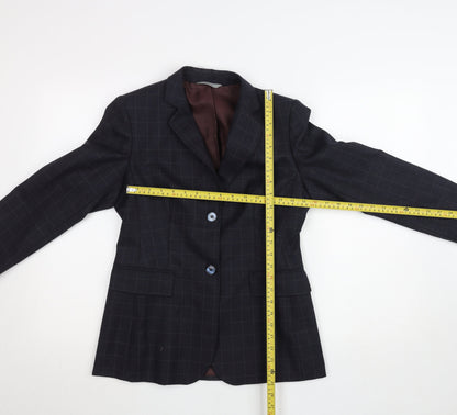 Marks and Spencer Women's Blue Wool Blend Petite Checked Suit UK 8