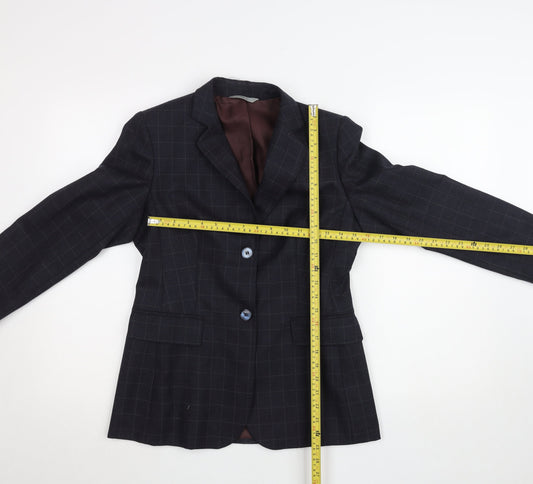 Marks and Spencer Women's Blue Wool Blend Petite Checked Suit UK 8