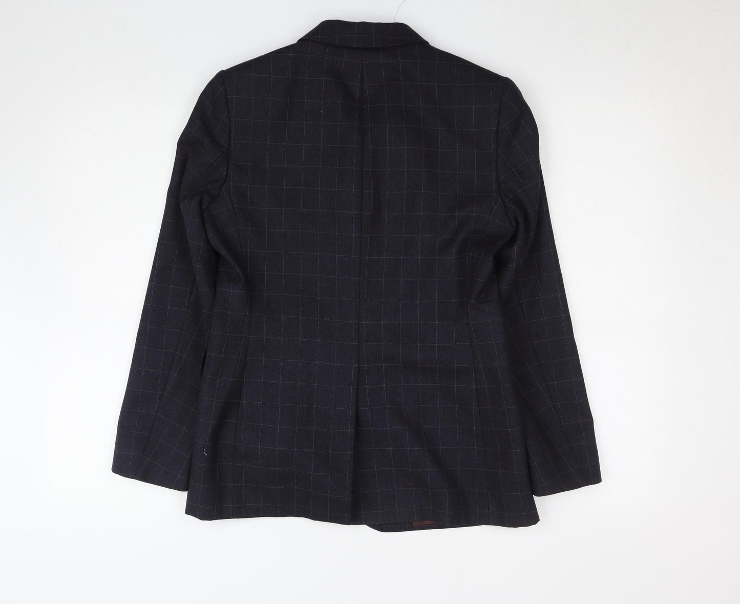 Marks and Spencer Women's Blue Wool Blend Petite Checked Suit UK 8