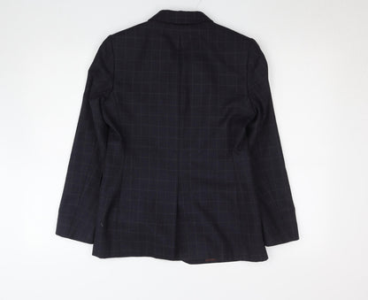 Marks and Spencer Women's Blue Wool Blend Petite Checked Suit UK 8