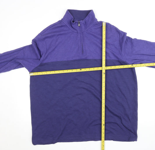 Chaps Men's Blue 2XL Colourblock 1/4 Zip Long Sleeve Top