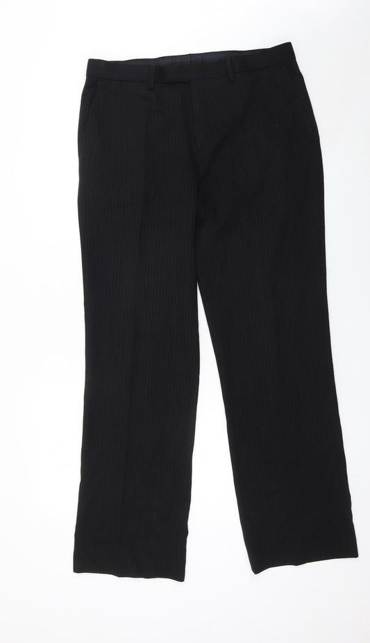 River Island Men's Black Pinstripe Dress Trousers 34L Smart Workwear