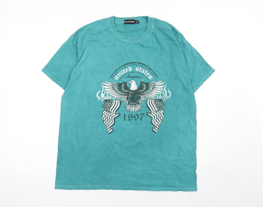 PrettyLittleThing Women's Green Graphic Eagle 90s Relaxed T-Shirt M