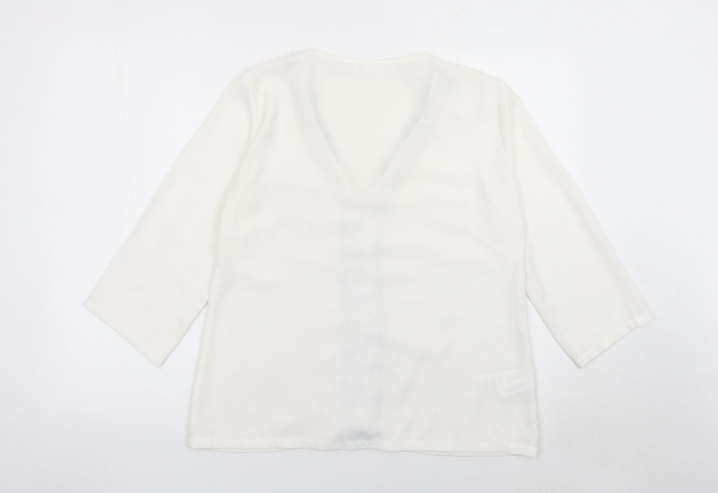 Promod Women Ivory V-Neck 3/4 Sleeve Blouse Size 10