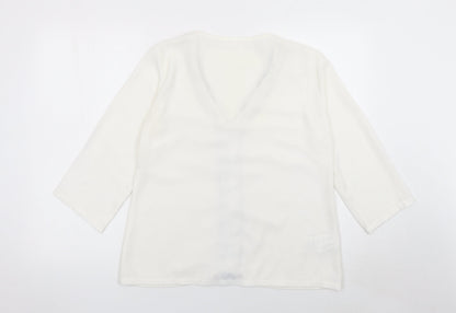 Promod Women Ivory V-Neck 3/4 Sleeve Blouse Size 10