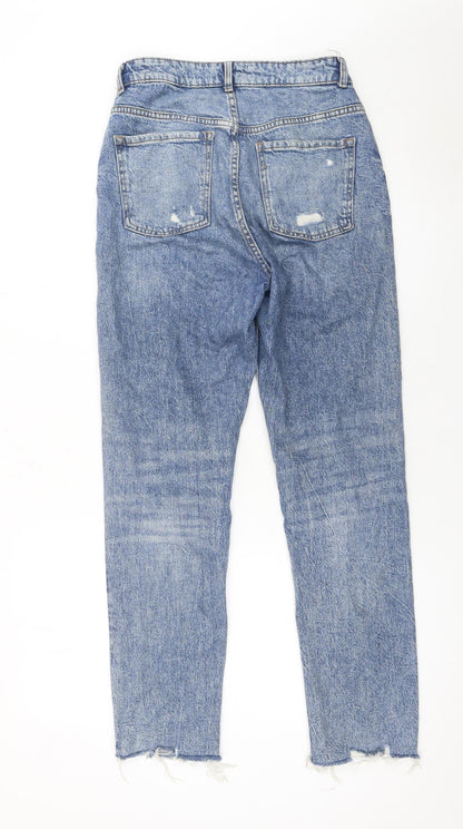 Primark Women Blue Size 8 High Rise Distressed Straight Jeans