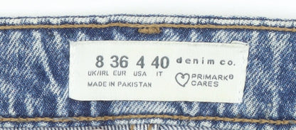Primark Women Blue Size 8 High Rise Distressed Straight Jeans