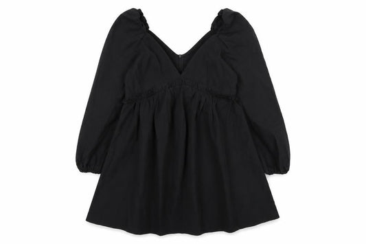 Front view of I Saw It First Women Black Short A-Line Puff Sleeve Dress, size 10