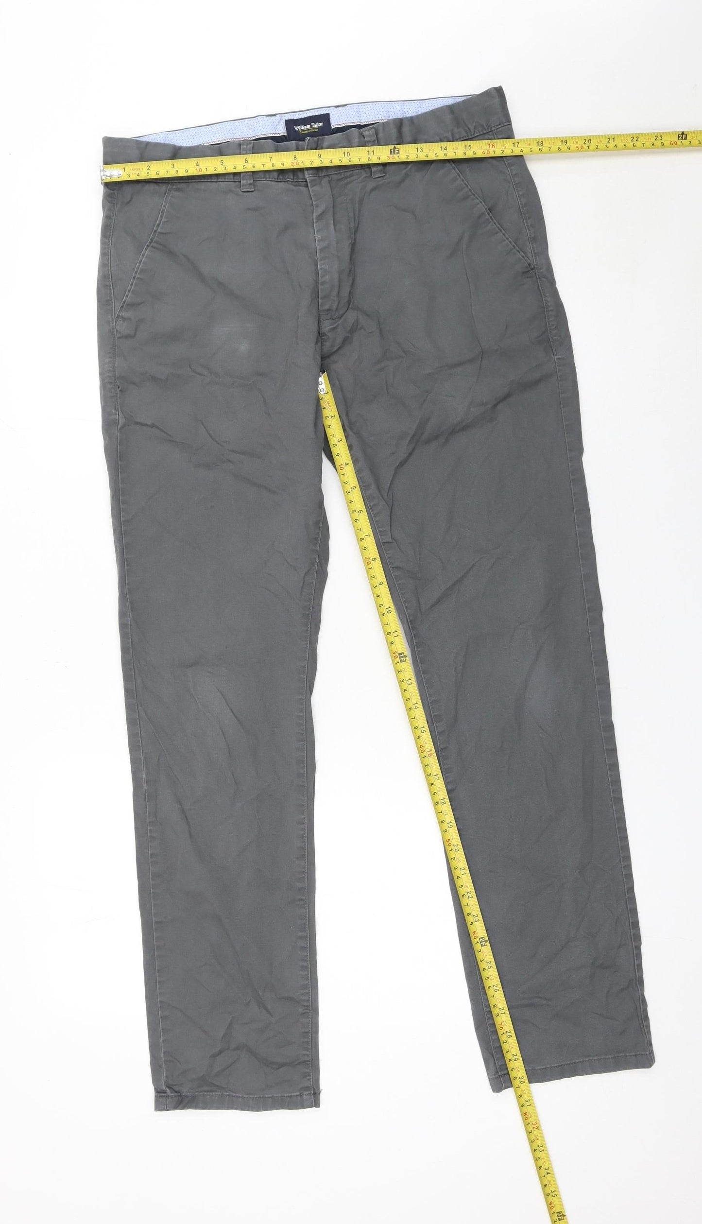 William Tailor Men's Grey 34x32 Chino Trousers Cotton Stretch