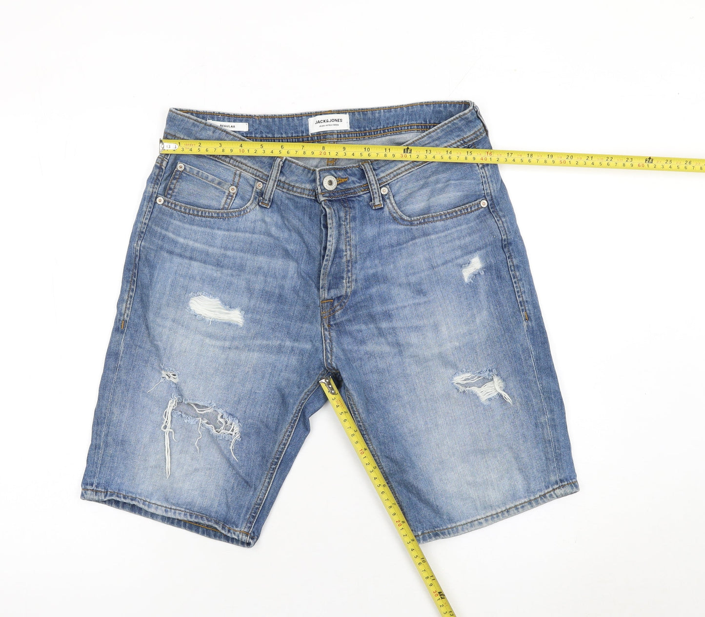 Jack & Jones Mens Blue Denim Distressed Shorts Size M