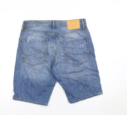 Jack & Jones Mens Blue Denim Distressed Shorts Size M