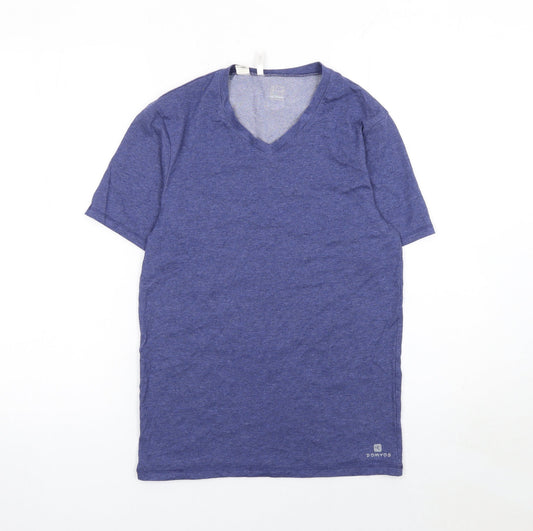 Decathlon Women Blue V-Neck Sports T-Shirt XS Lightweight Gym Top