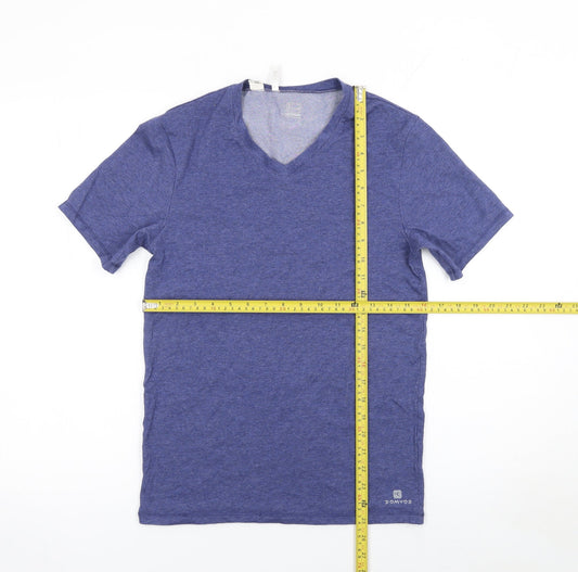 Decathlon Women Blue V-Neck Sports T-Shirt XS Lightweight Gym Top