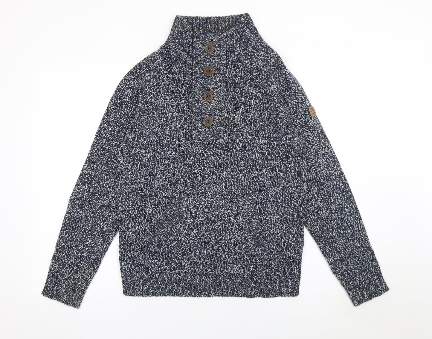 Smith & Jones Men Blue Chunky Henley Knit Jumper Size S