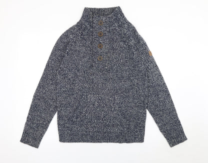 Smith & Jones Men Blue Chunky Henley Knit Jumper Size S