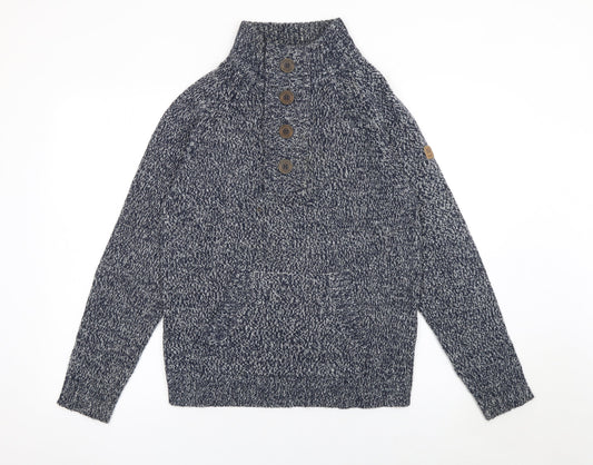 Smith & Jones Men Blue Chunky Henley Knit Jumper Size S