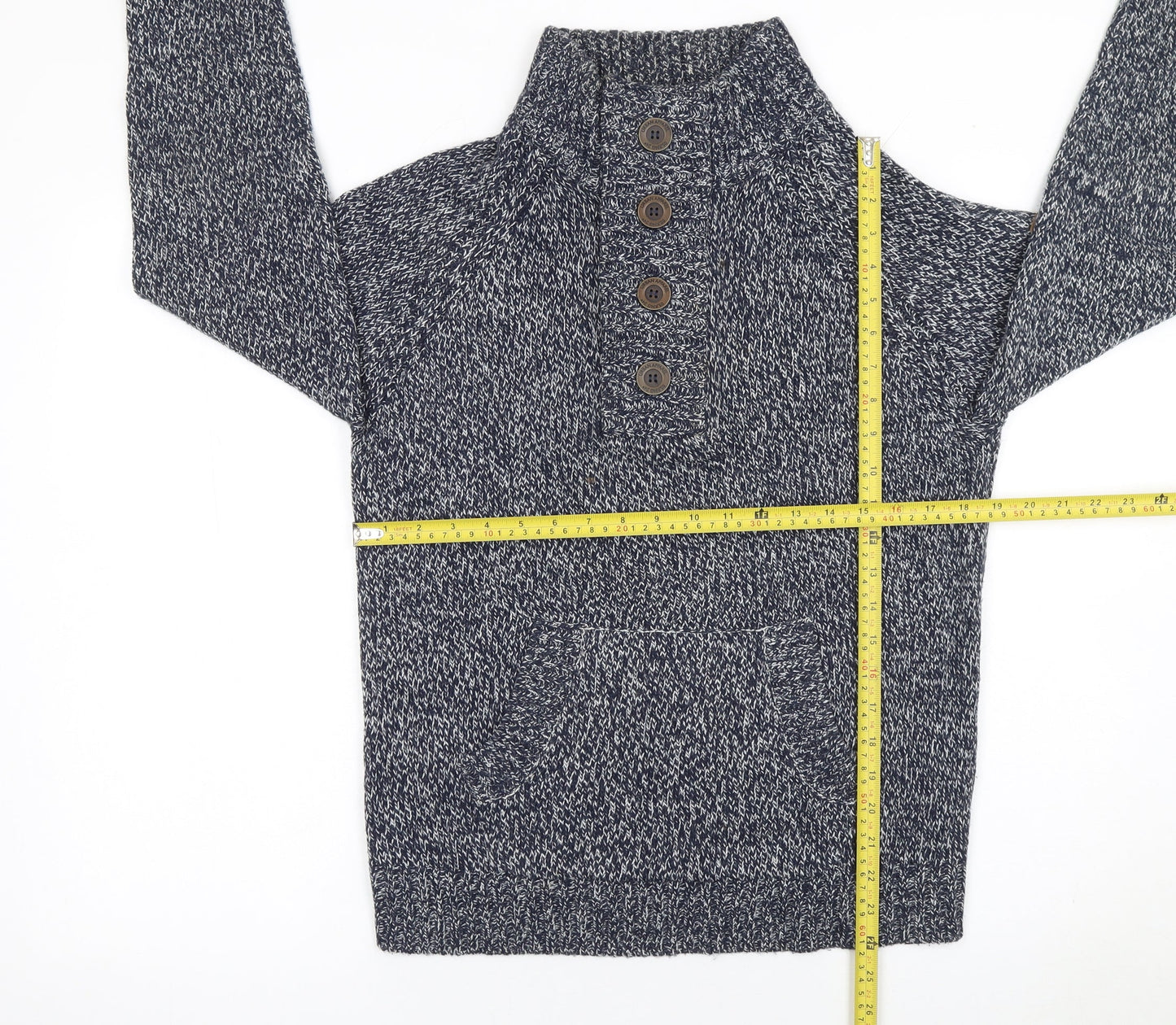 Smith & Jones Men Blue Chunky Henley Knit Jumper Size S