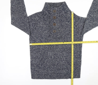 Smith & Jones Men Blue Chunky Henley Knit Jumper Size S