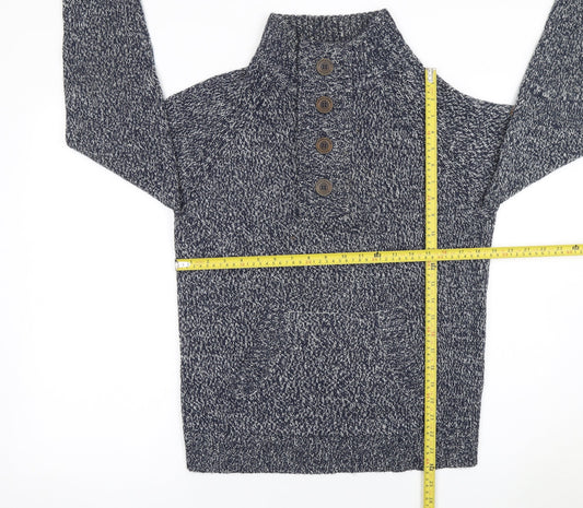 Smith & Jones Men Blue Chunky Henley Knit Jumper Size S