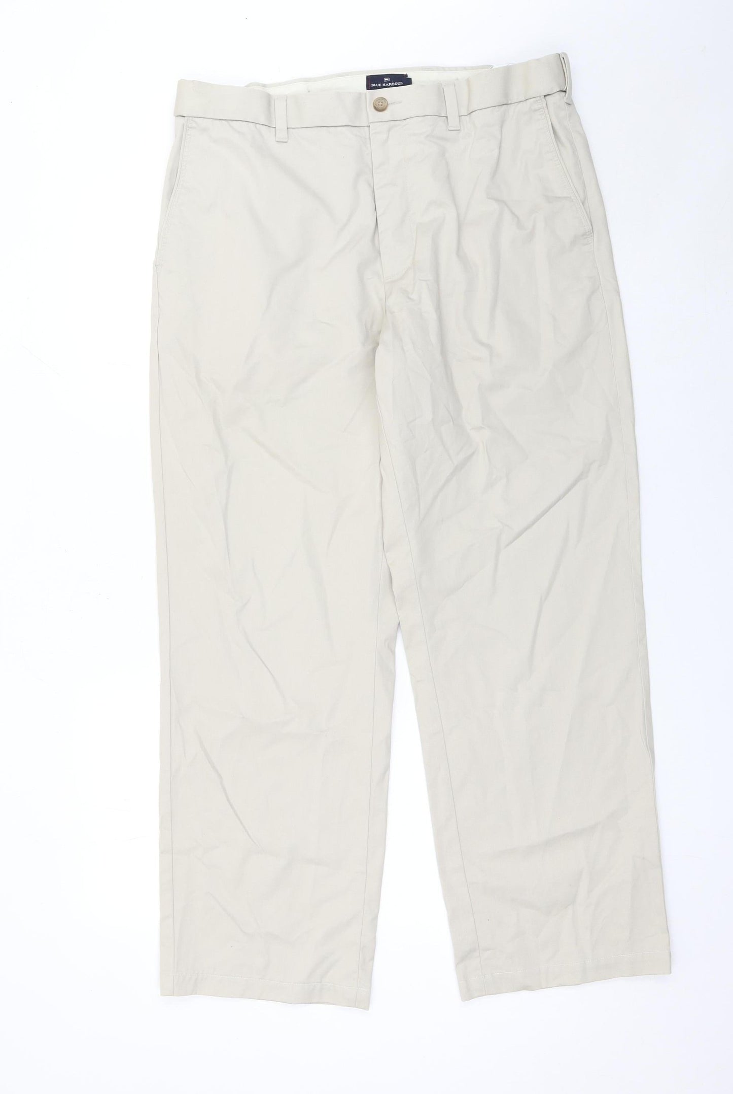 Marks and Spencer Men Beige Chino Trousers 36W 31L Cotton Stain Repellent