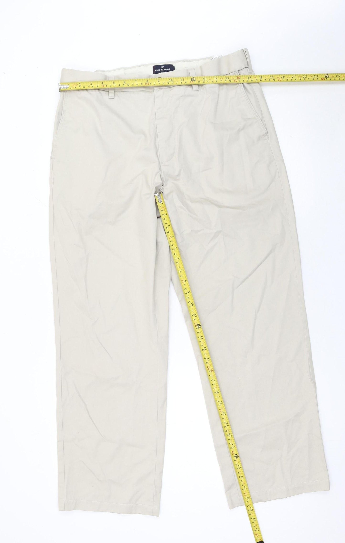 Marks and Spencer Men Beige Chino Trousers 36W 31L Cotton Stain Repellent