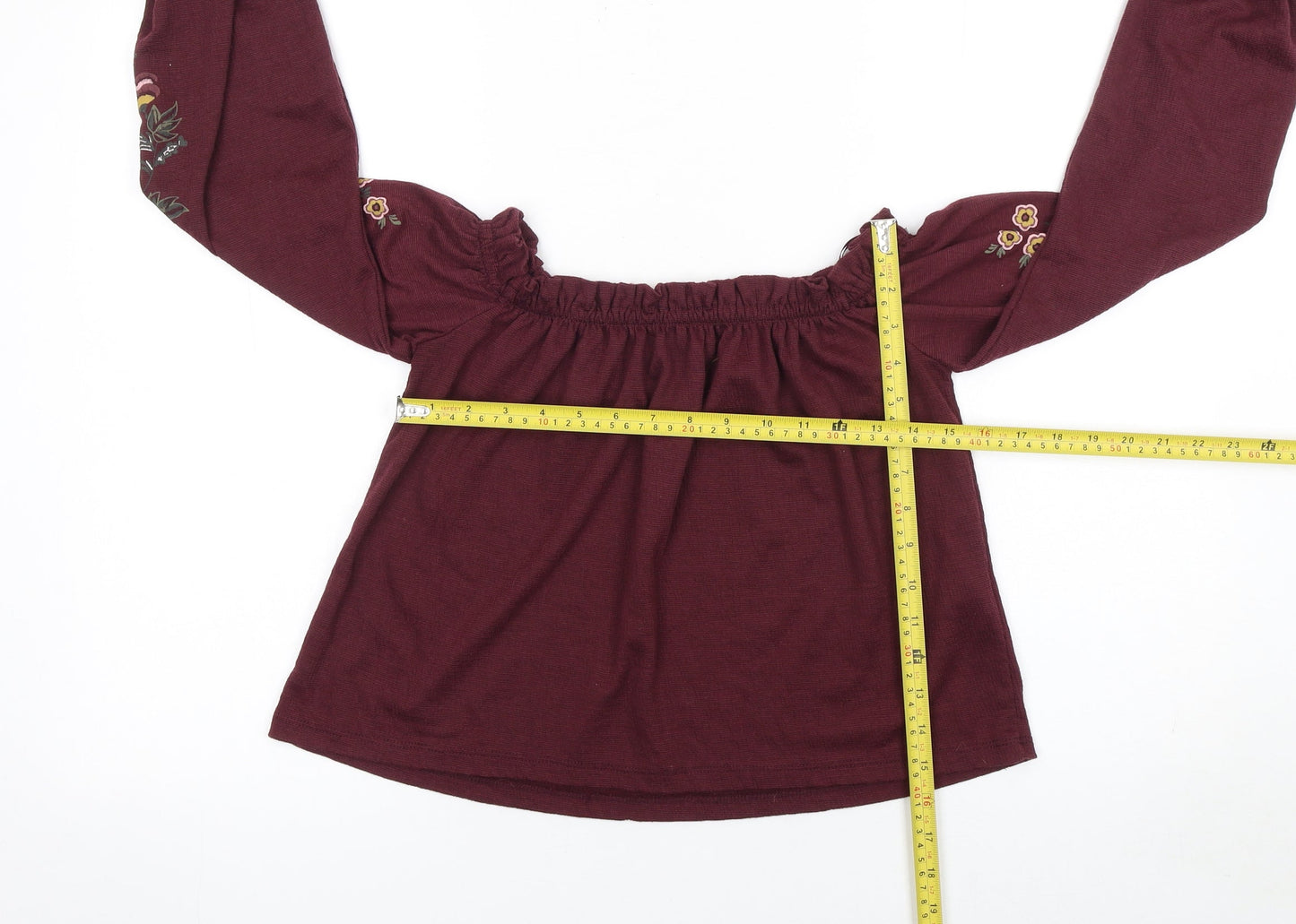 Bershka Womens Red Embroidered Off Shoulder Boho Blouse Size XS