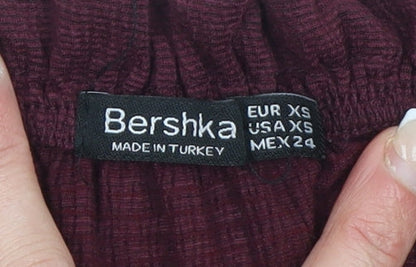 Bershka Womens Red Embroidered Off Shoulder Boho Blouse Size XS