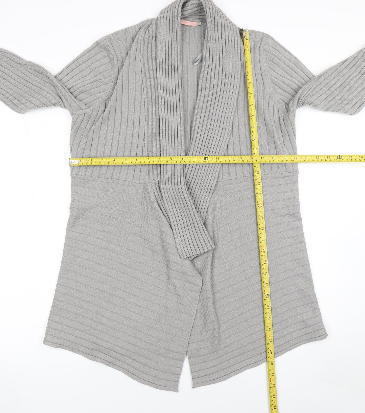 John Lewis Women’s Grey Longline Ribbed Knit Cardigan Size 18