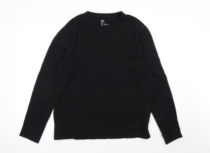 H&M Men Black L Crew Neck Cotton Blend Pullover Jumper