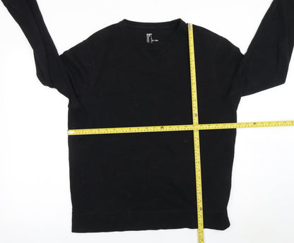H&M Men Black L Crew Neck Cotton Blend Pullover Jumper