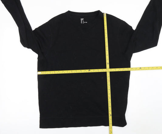 H&M Men Black L Crew Neck Cotton Blend Pullover Jumper