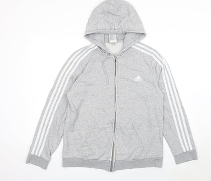 Adidas Womens Grey Full Zip Hoodie Size 16-18 Lined Hooded Sweatshirt