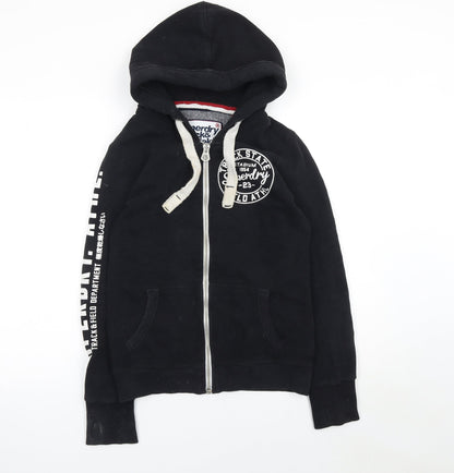 Superdry Women Black Full Zip Hoodie Size S Track & Field Logo