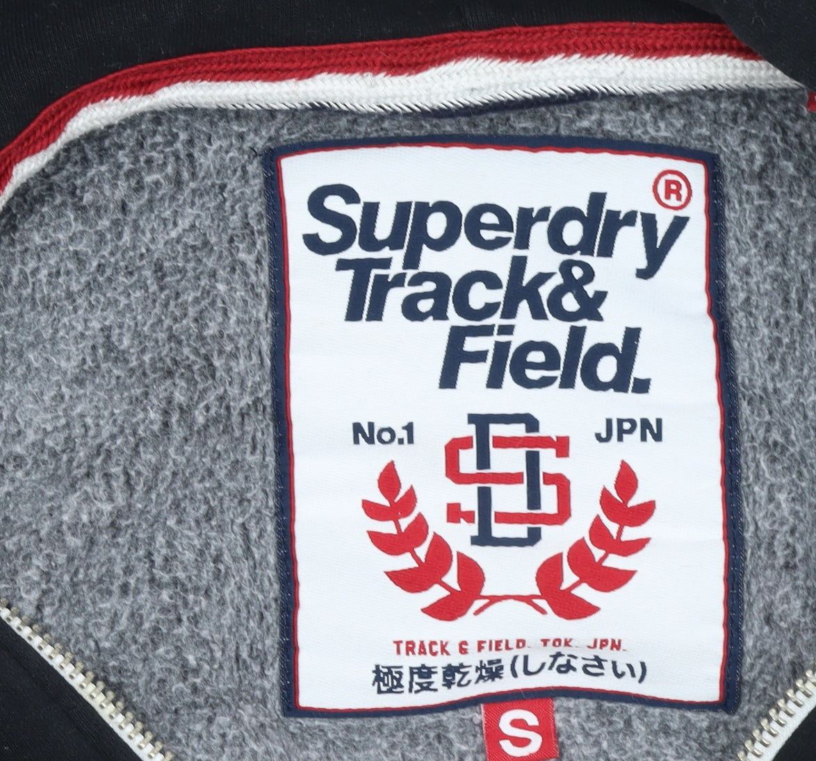 Superdry Women Black Full Zip Hoodie Size S Track & Field Logo