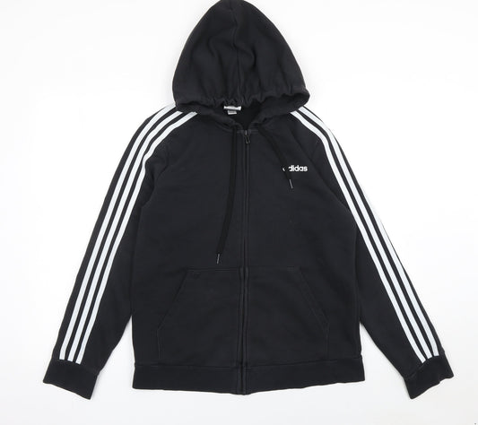 Adidas Womens Black Full Zip Hoodie L Cotton Blend Sportswear
