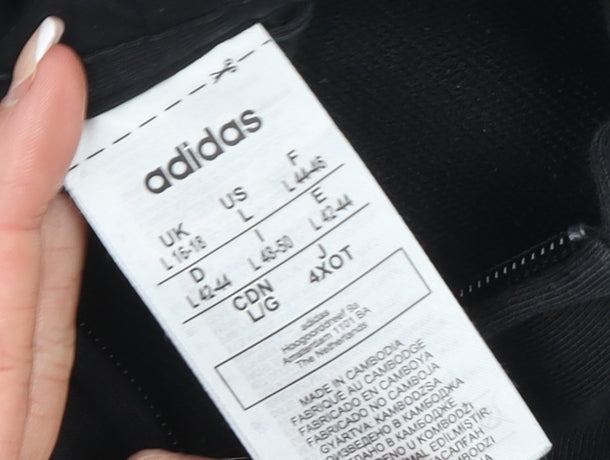 Adidas Womens Black Full Zip Hoodie L Cotton Blend Sportswear