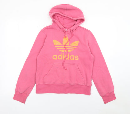 Adidas Womens Pink Pullover Hoodie Size 10 Cotton Blend Logo Print