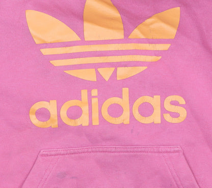 Adidas Womens Pink Pullover Hoodie Size 10 Cotton Blend Logo Print