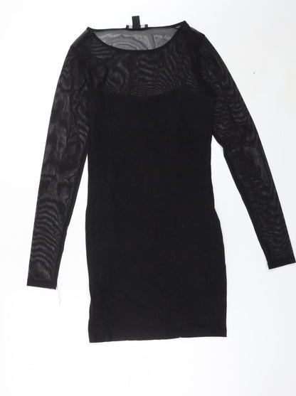 Forever 21 Women’s Black Sheer Mesh Long Sleeve Bodycon Dress Size S
