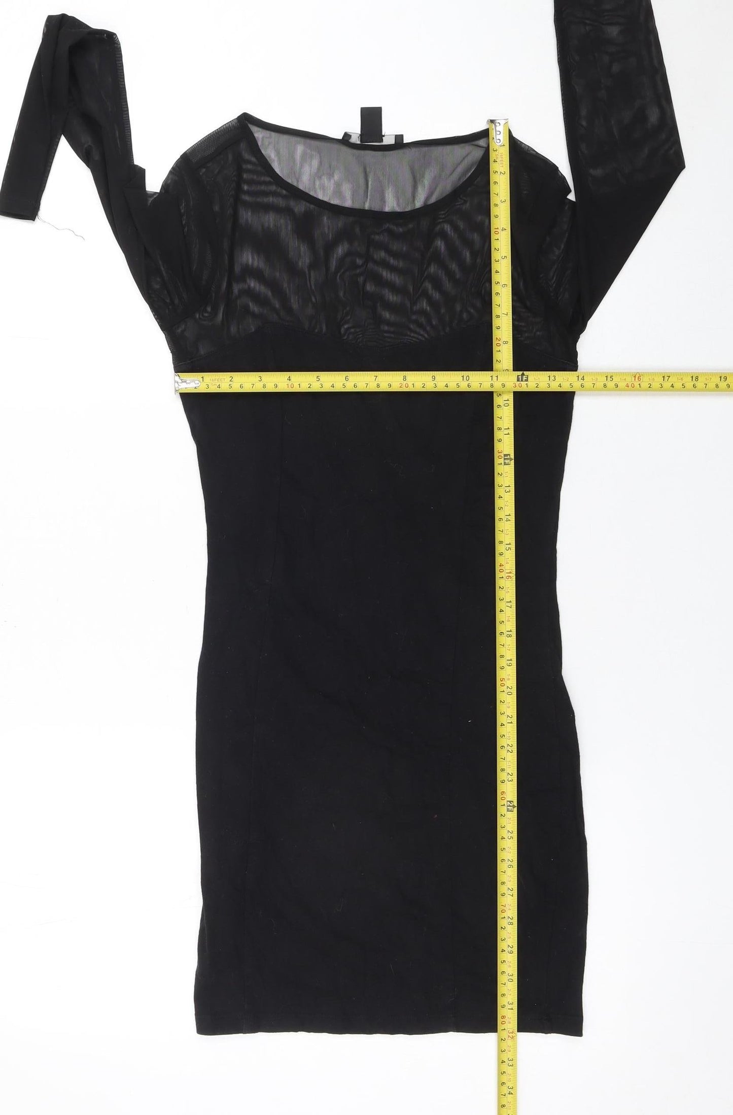 Forever 21 Women’s Black Sheer Mesh Long Sleeve Bodycon Dress Size S