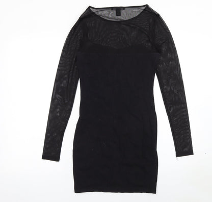 Forever 21 Women’s Black Sheer Mesh Long Sleeve Bodycon Dress Size S