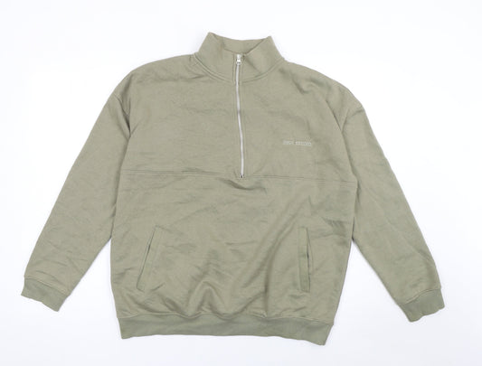 Boohoo Women’s Green 1/2 Zip Pullover Sweatshirt S Cotton Blend