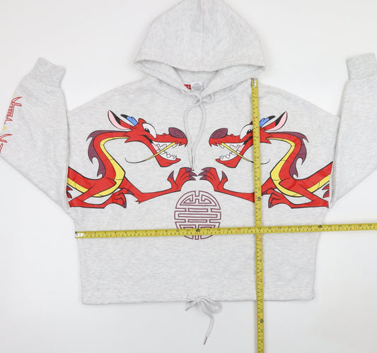 Primark Women Grey Mulan Mushu Hoodie L Pullover Disney Graphic Print