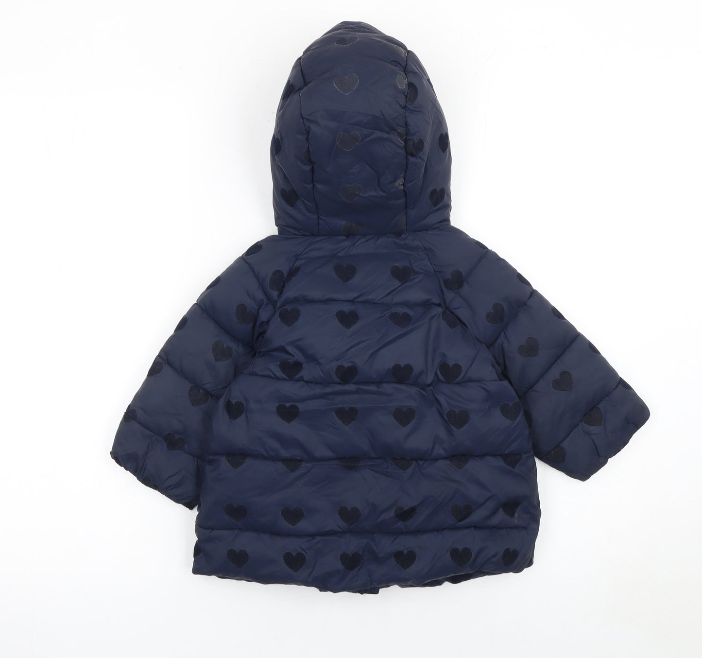 Jacadi Paris Girls Blue Heart Puffer Winter Coat 18-24 Months Hooded