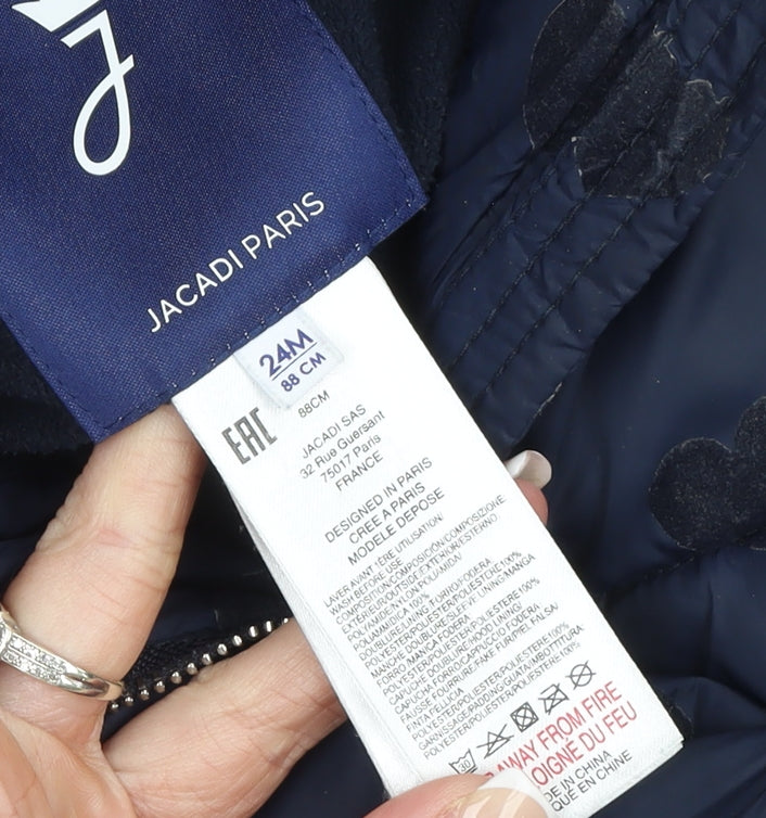 Jacadi Paris Girls Blue Heart Puffer Winter Coat 18-24 Months Hooded