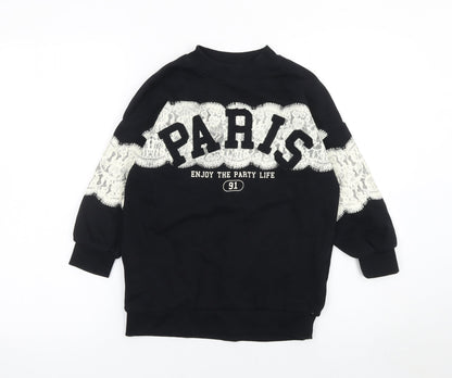 Marks and Spencer Girls Black Paris Lace Pullover Sweatshirt 7 Years