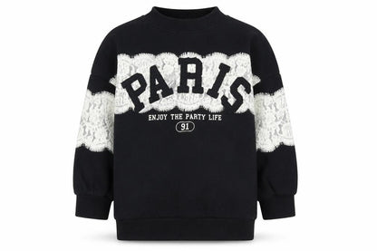 Marks and Spencer Girls Black Paris Lace Pullover Sweatshirt 7 Years