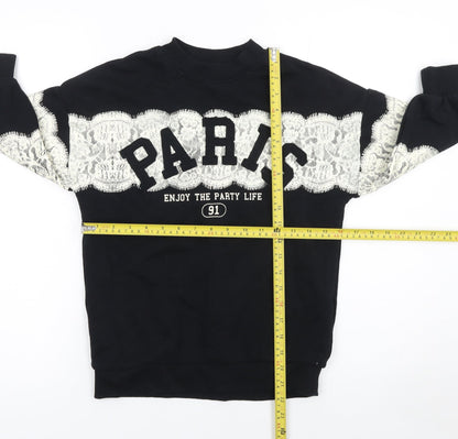 Marks and Spencer Girls Black Paris Lace Pullover Sweatshirt 7 Years