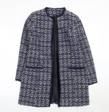 M&Co Women Blue Tweed Mid-Length Open Coat Size 8